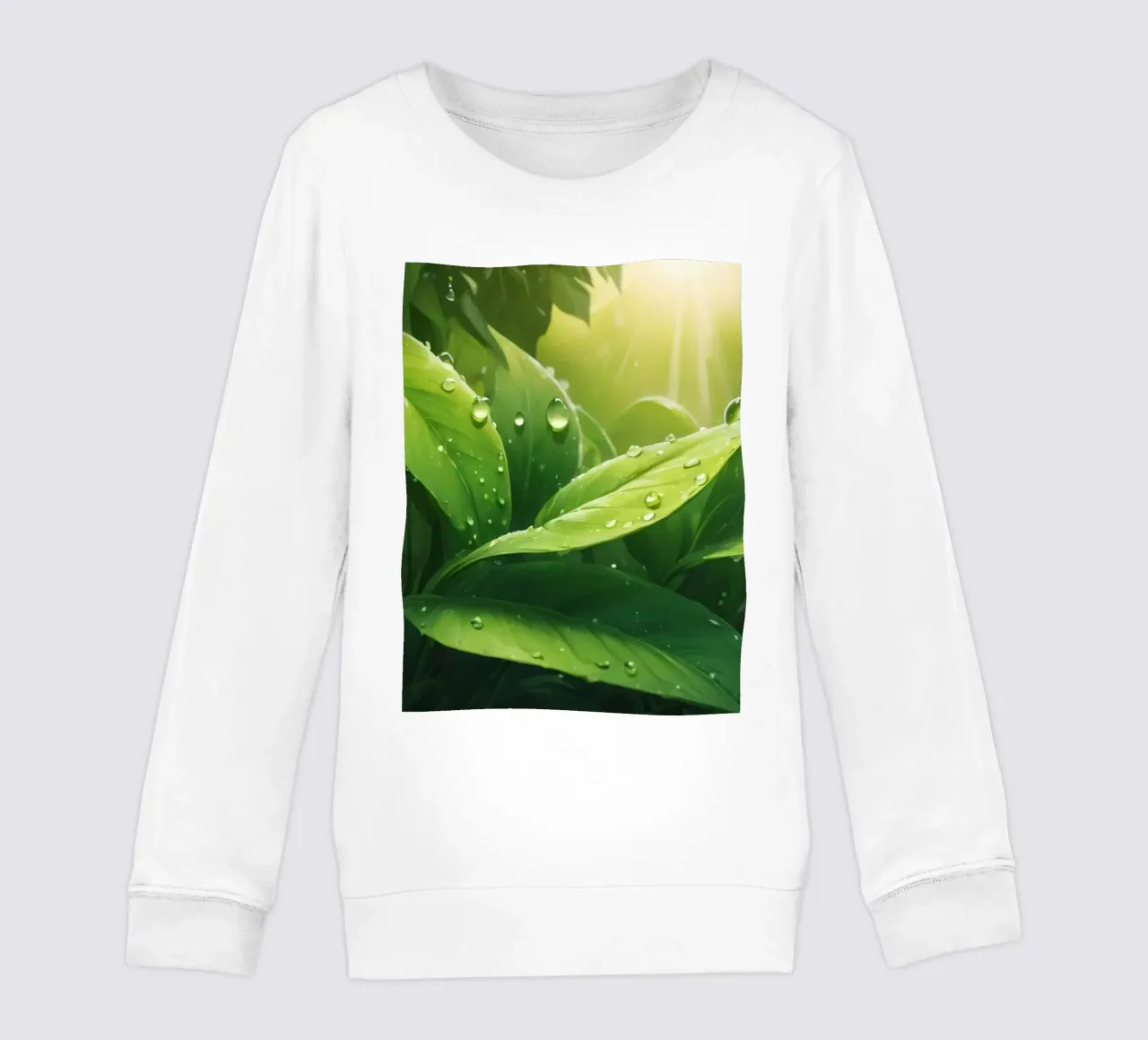 Exuberantes hojas verdes que brillan a la luz del sol con gotas de agua sudadera para niño de DesignDoodle