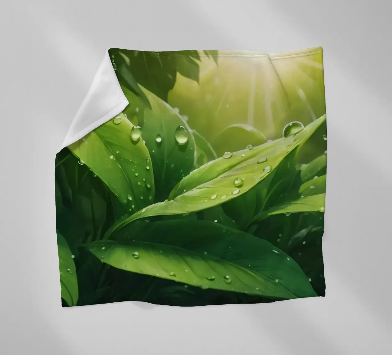 Üppig grüne Blätter, die im Sonnenlicht mit Wassertropfen glitzern Fleecedecke von DesignDoodle