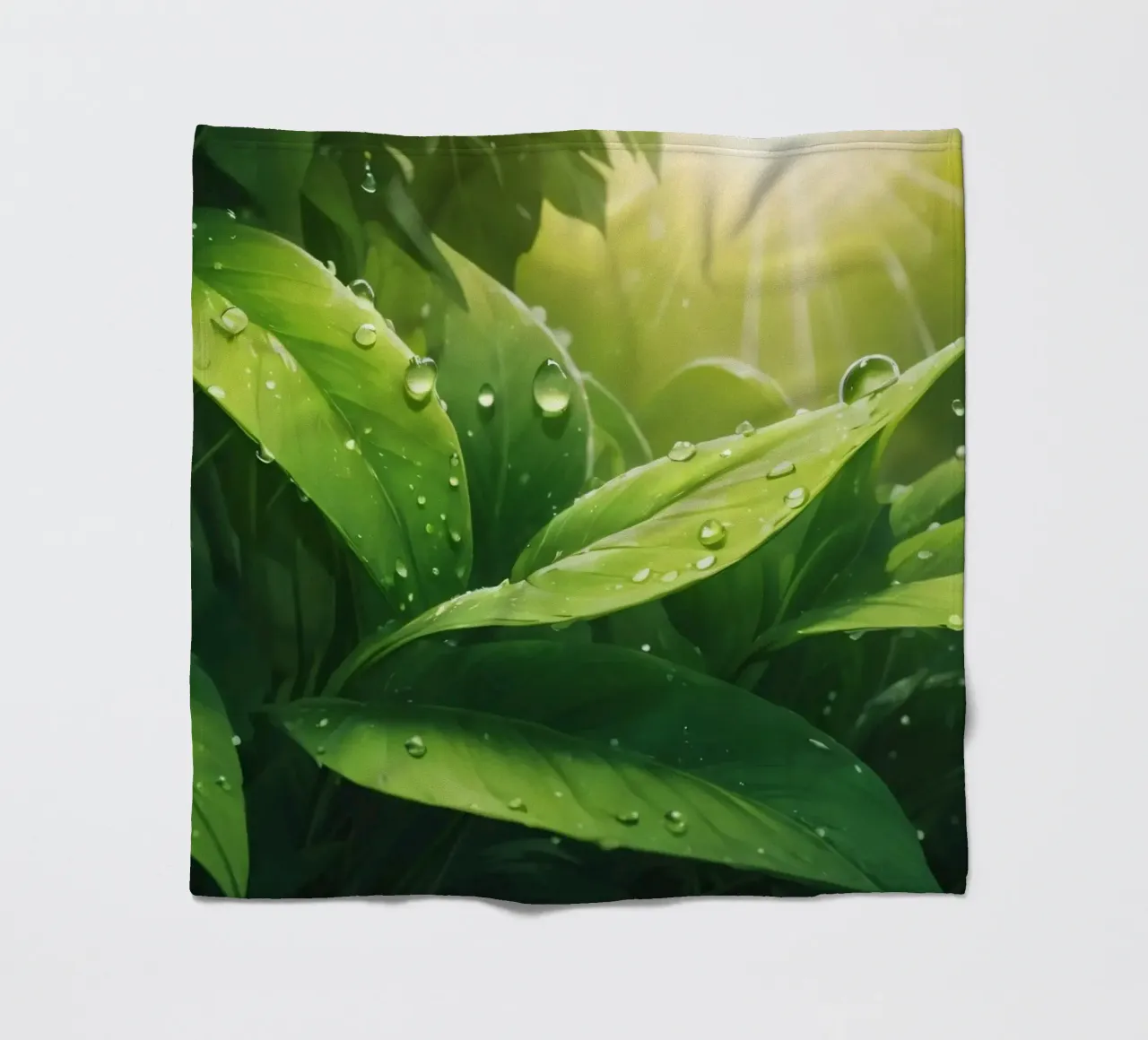 Üppig grüne Blätter, die im Sonnenlicht mit Wassertropfen glitzern Fleecedecke von DesignDoodle