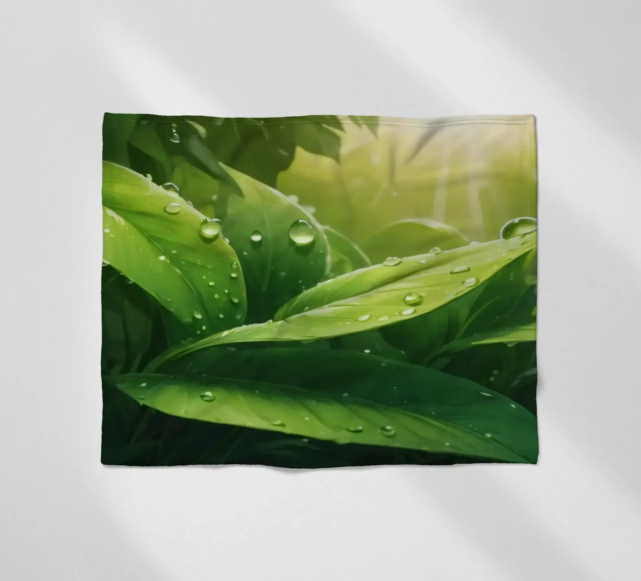 Üppig grüne Blätter, die im Sonnenlicht mit Wassertropfen glitzern Fleecedecke von DesignDoodle