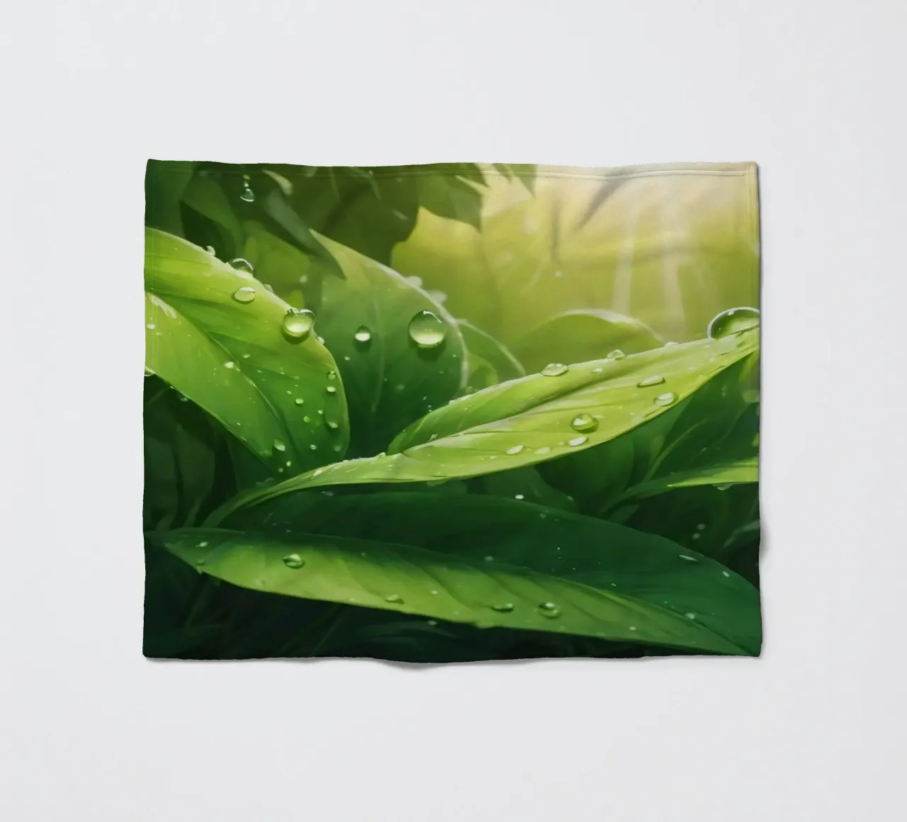 Üppig grüne Blätter, die im Sonnenlicht mit Wassertropfen glitzern Fleecedecke von DesignDoodle