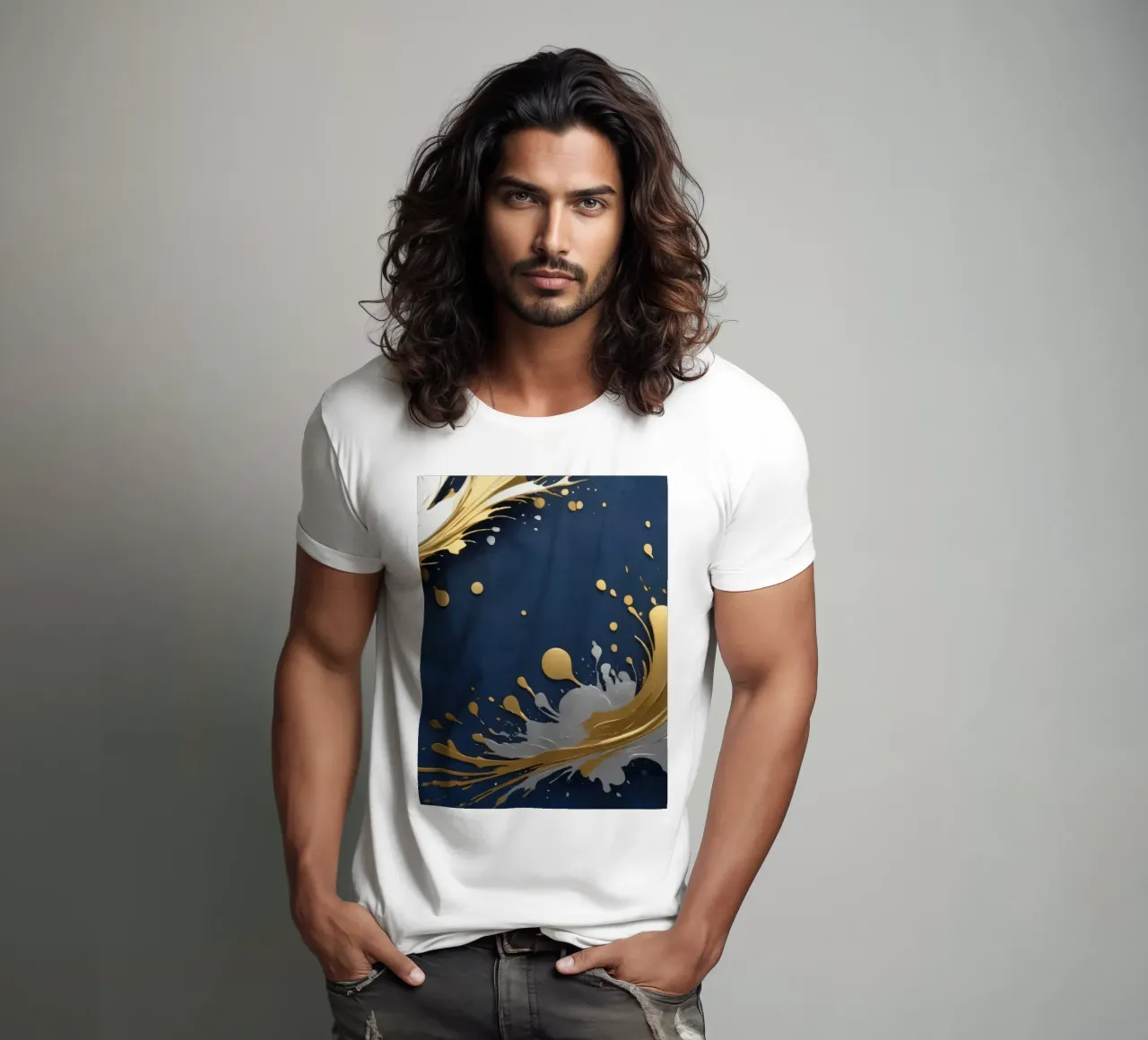 Elegant abstract background design featuring gold, silver t-shirt by DesignDoodle