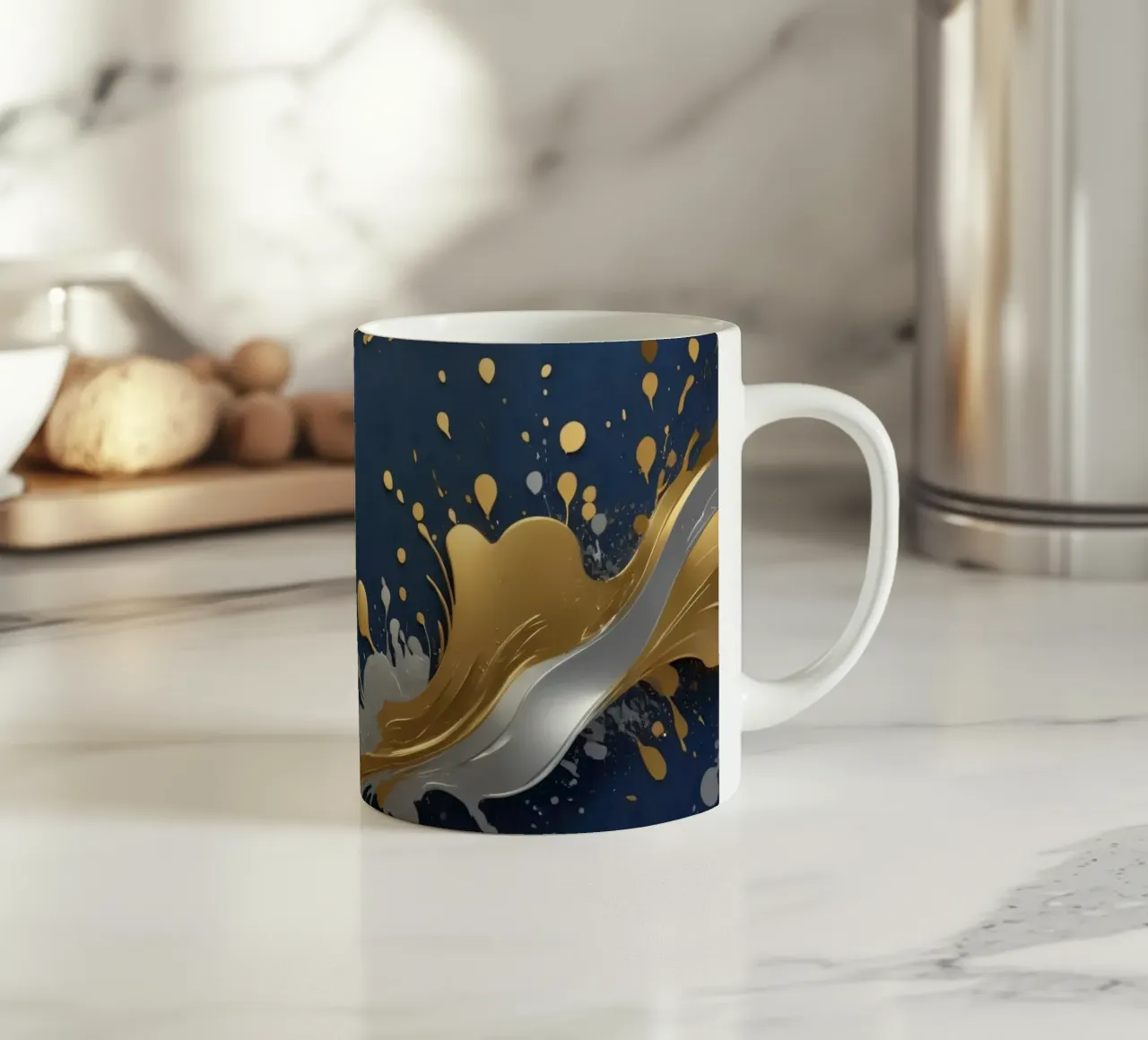 Elegant abstract achtergrondontwerp met goud, zilver keramische mok van DesignDoodle