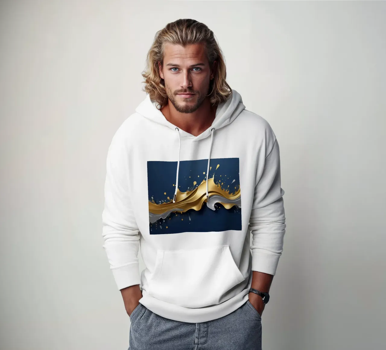 design astratto con onde fluide in oro e argento felpa con cappuccio da DesignDoodle