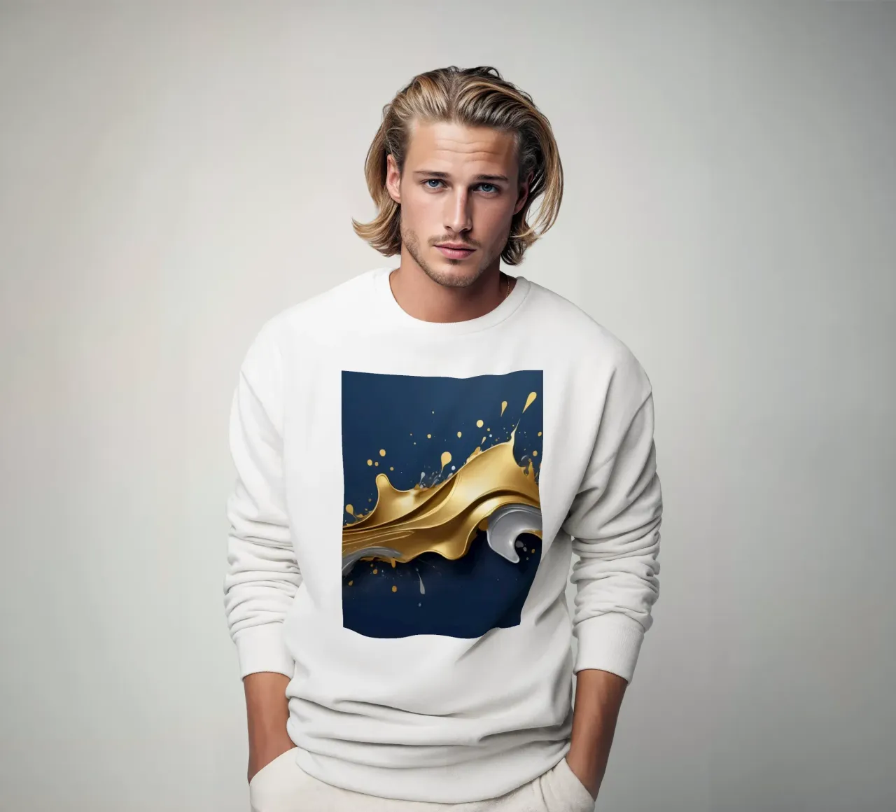 design astratto con onde fluide in oro e argento felpa da DesignDoodle