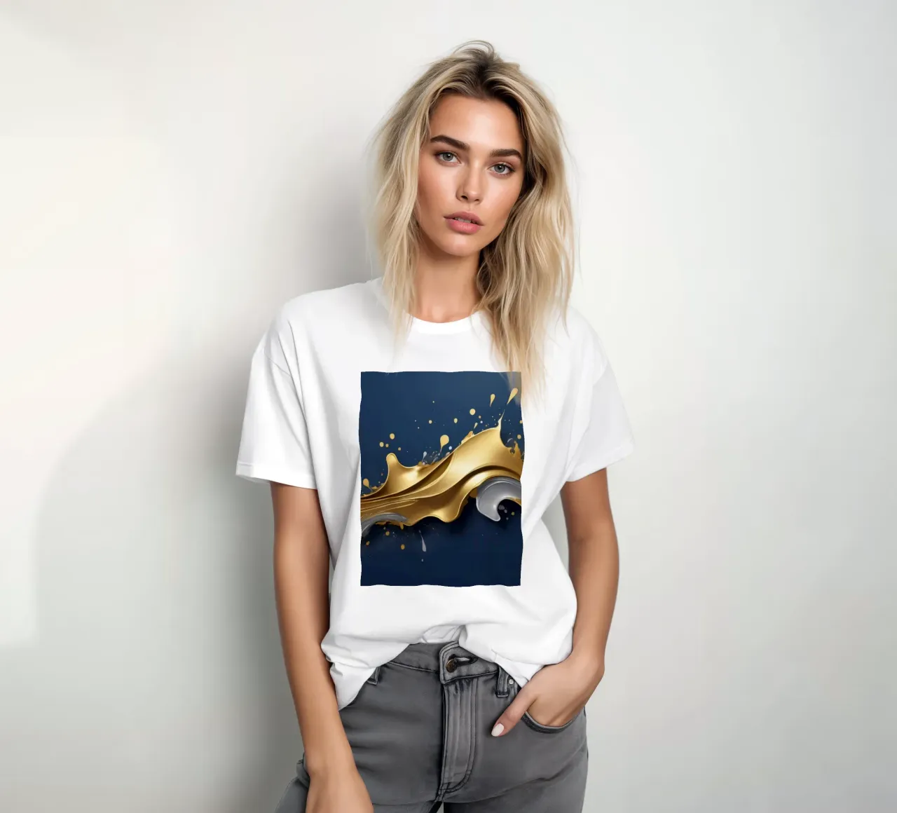 abstraktes Design mit fließenden goldenen und silbernen Wellen T-Shirt von DesignDoodle