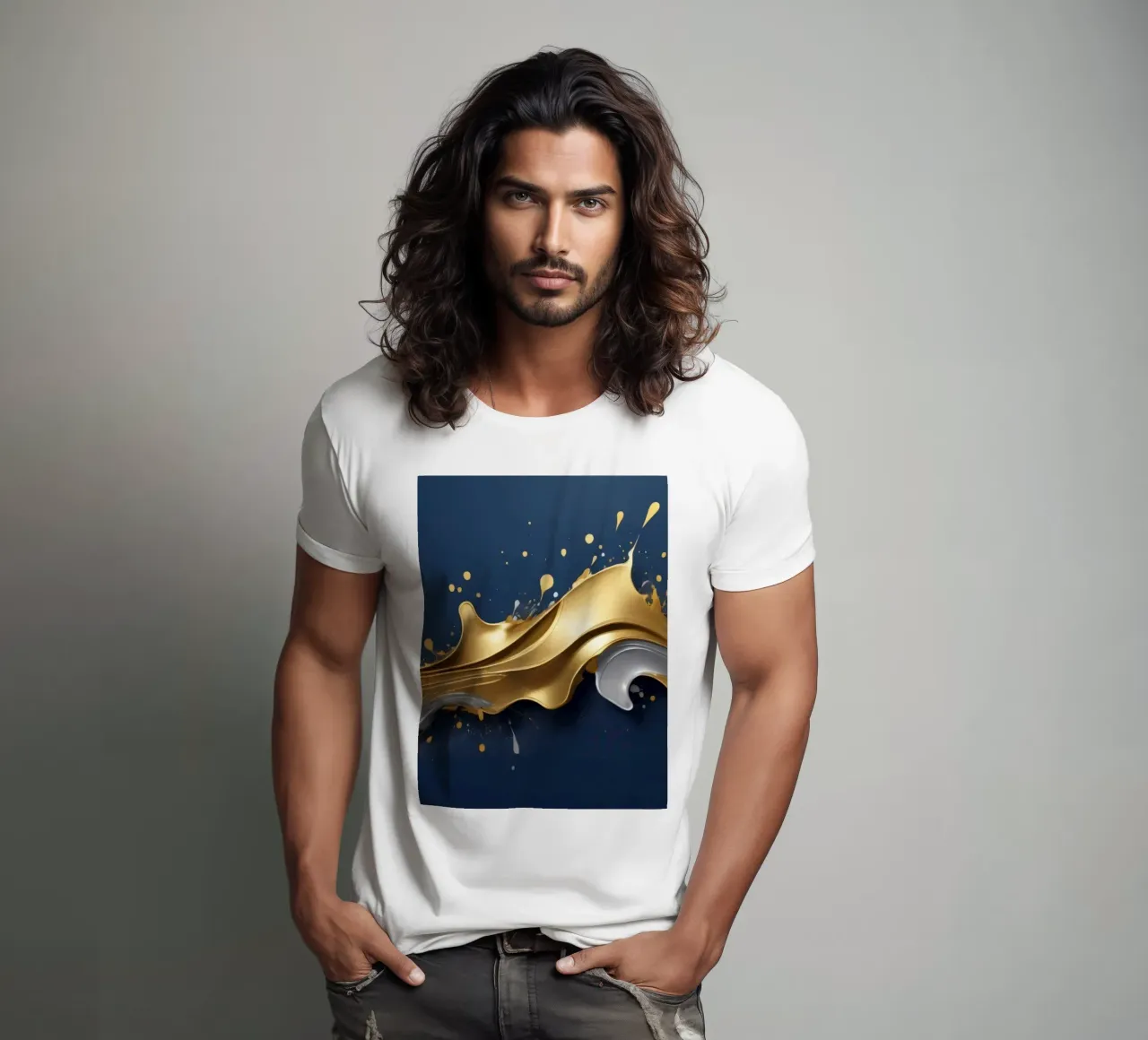 design astratto con onde fluide in oro e argento t-shirt da DesignDoodle
