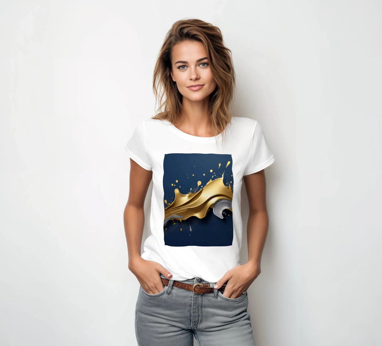 design astratto con onde fluide in oro e argento t-shirt da donna da DesignDoodle