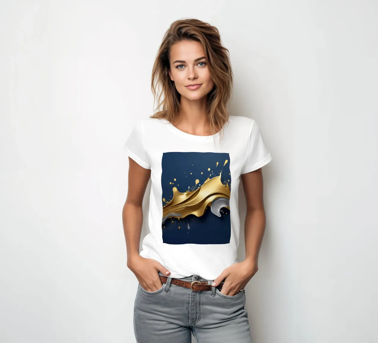 design astratto con onde fluide in oro e argento t-shirt da donna da DesignDoodle