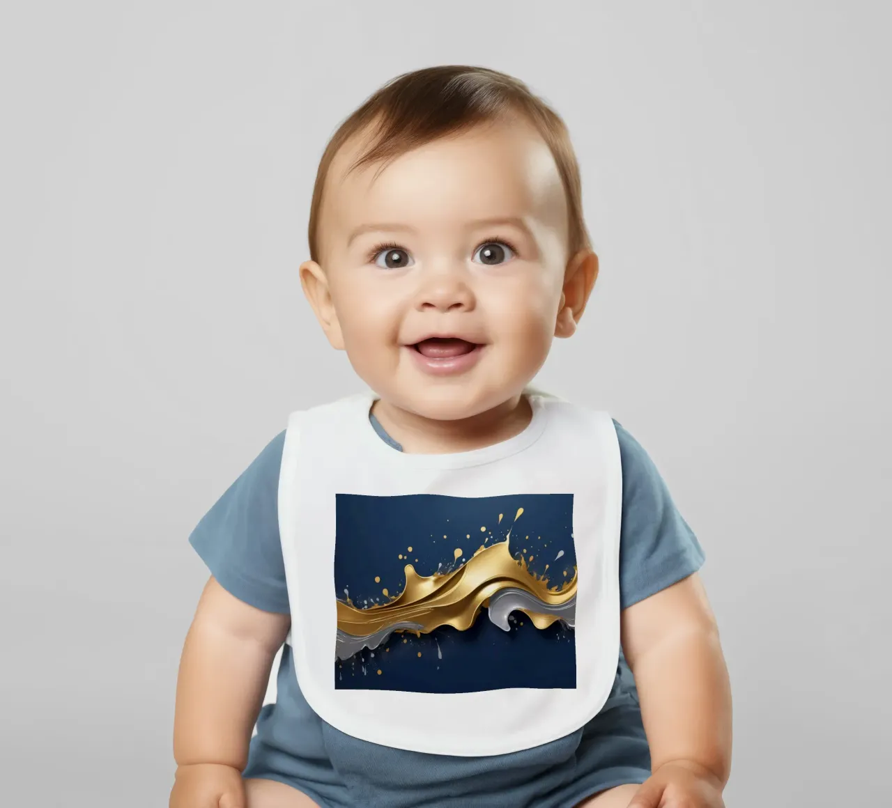 design astratto con onde fluide in oro e argento bavaglino da DesignDoodle