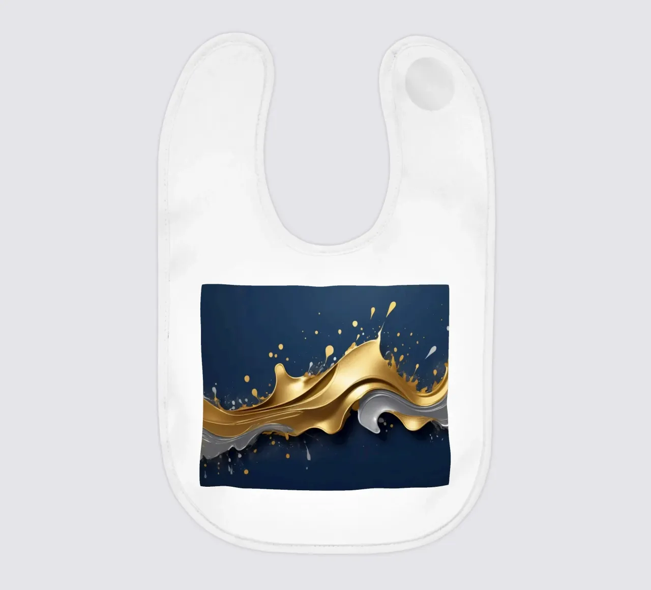 abstract design featuring flowing gold and silver waves baby bib by DesignDoodle