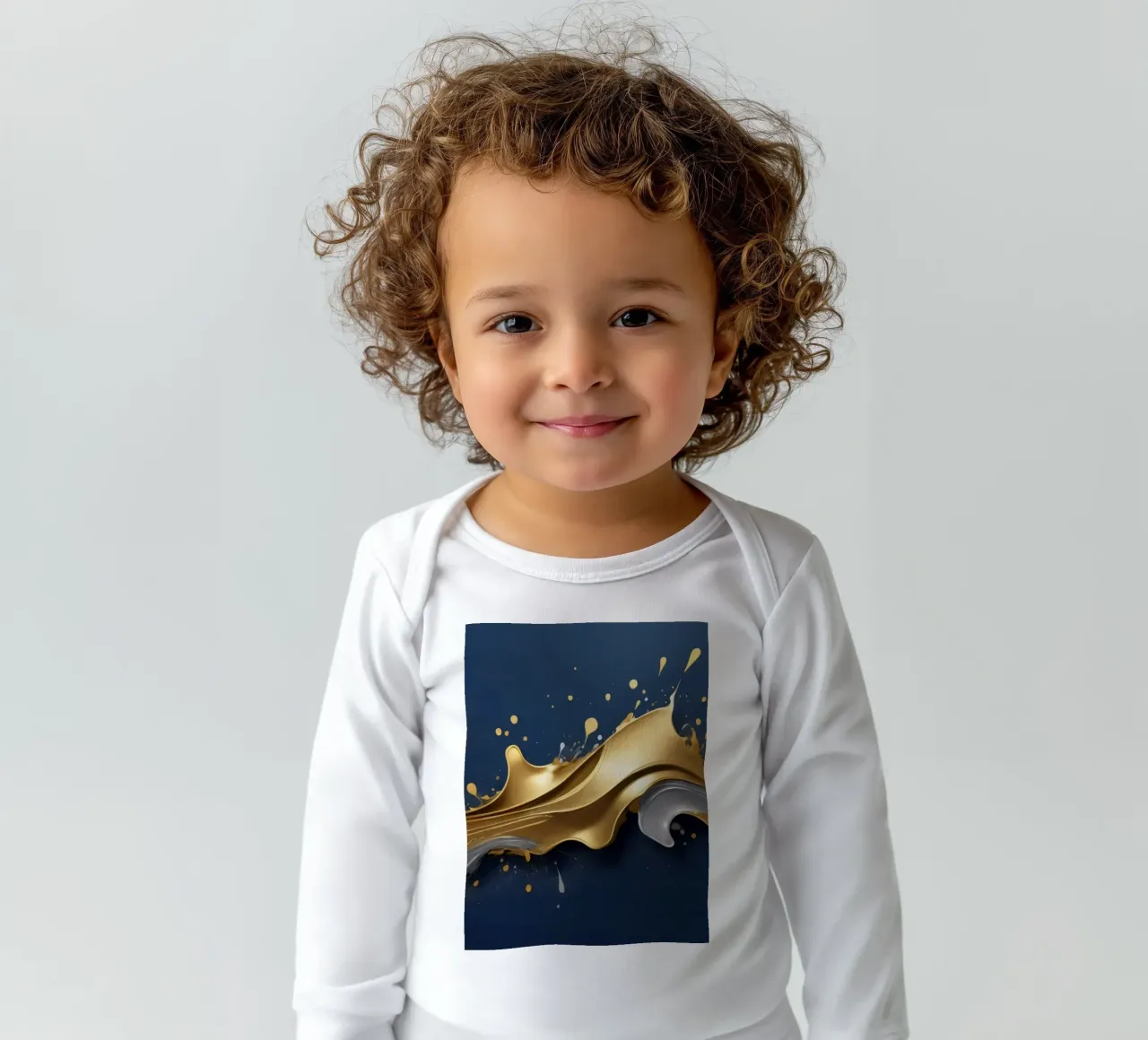 design astratto con onde fluide in oro e argento body neonato maniche lunghe da DesignDoodle