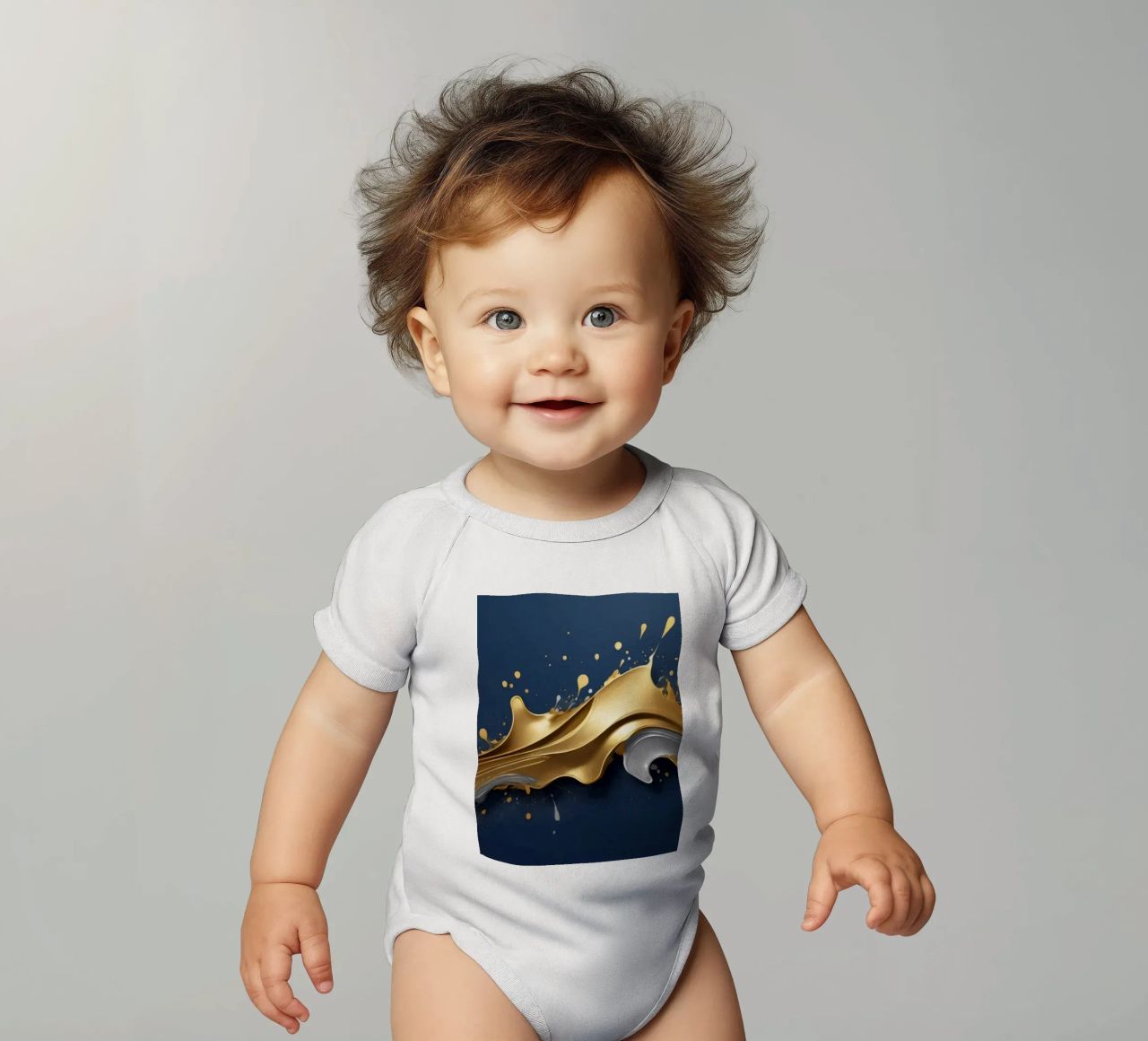 design astratto con onde fluide in oro e argento body neonato maniche corte da DesignDoodle
