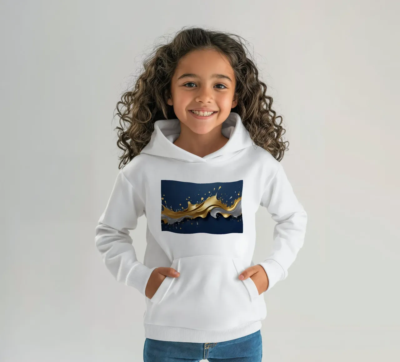 design astratto con onde fluide in oro e argento felpa bambino con cappuccio da DesignDoodle