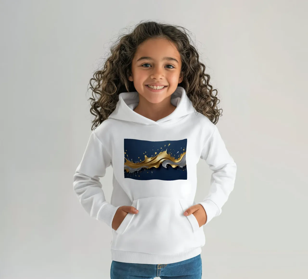 diseño abstracto con ondas doradas y plateadas sudadera con capucha para niño de DesignDoodle