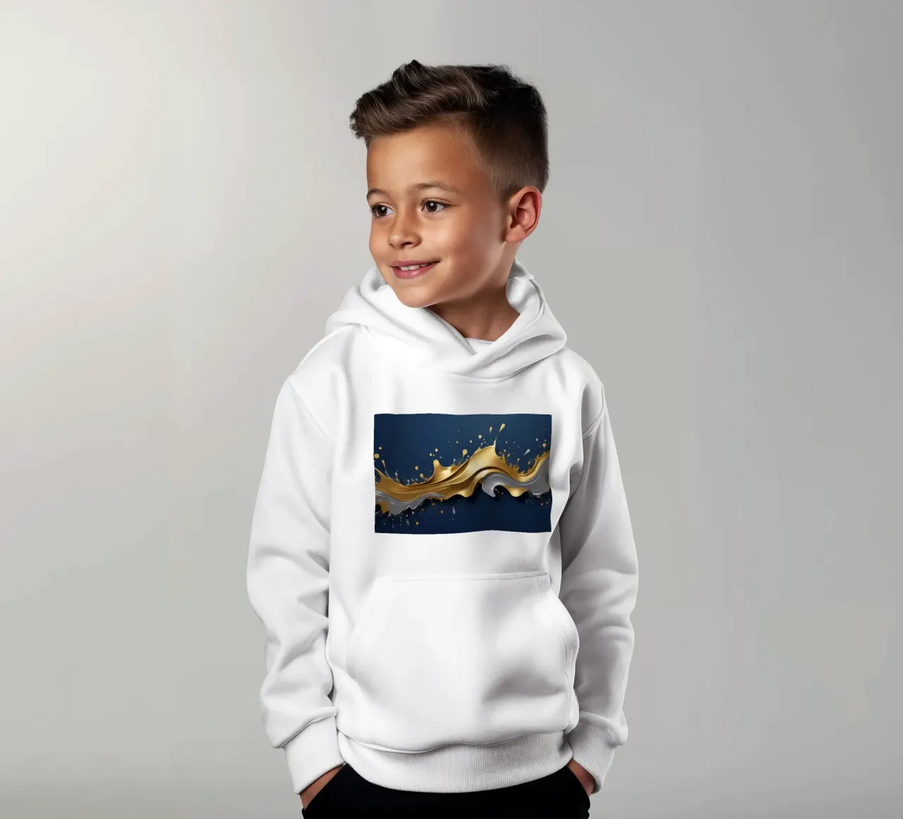 diseño abstracto con ondas doradas y plateadas sudadera con capucha para niño de DesignDoodle