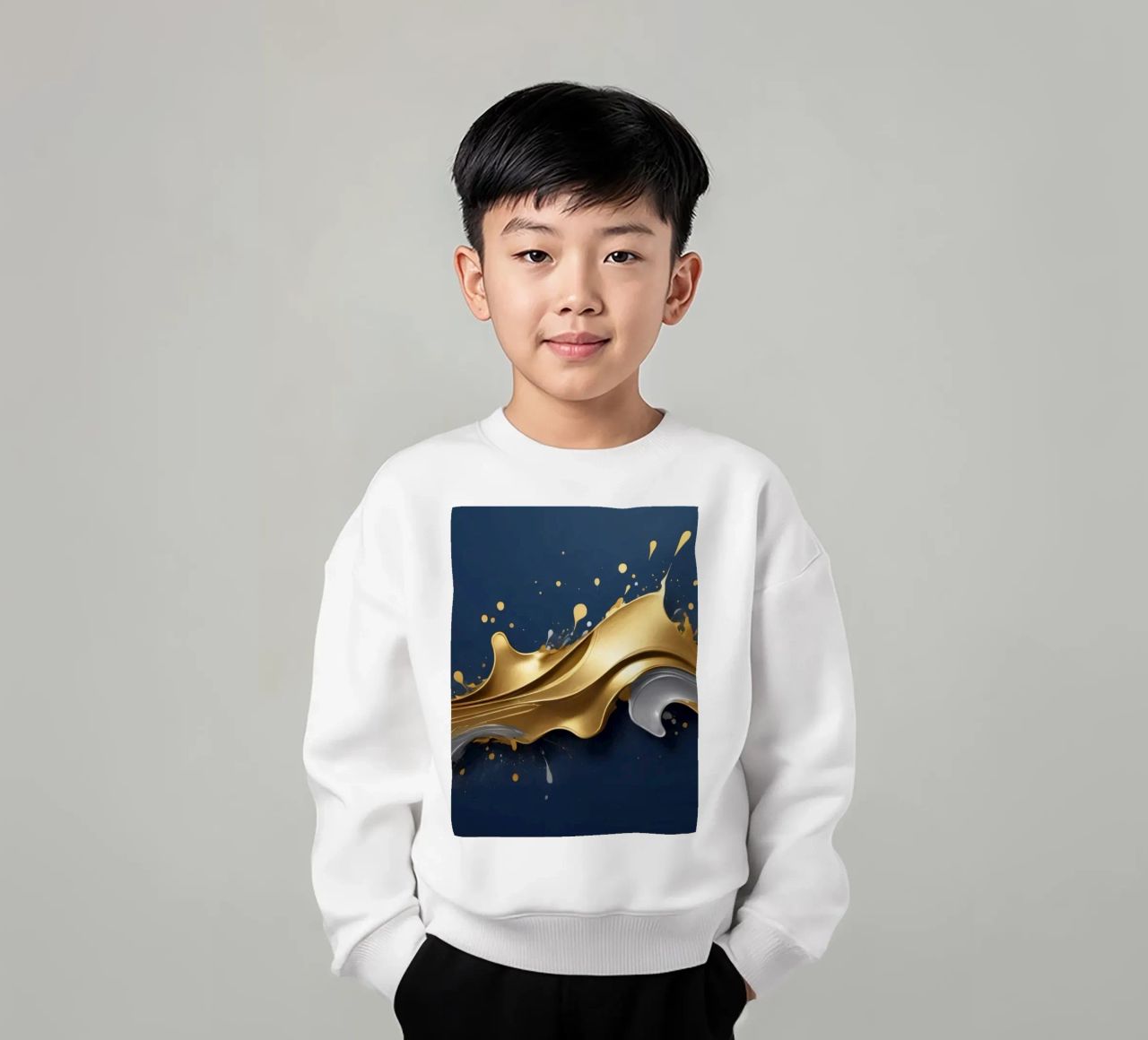 design astratto con onde fluide in oro e argento felpa bambino da DesignDoodle