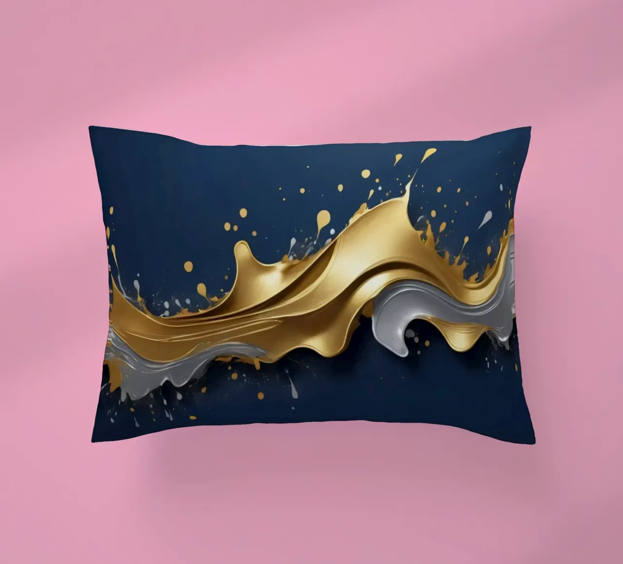 design astratto con onde fluide in oro e argento cuscino da DesignDoodle