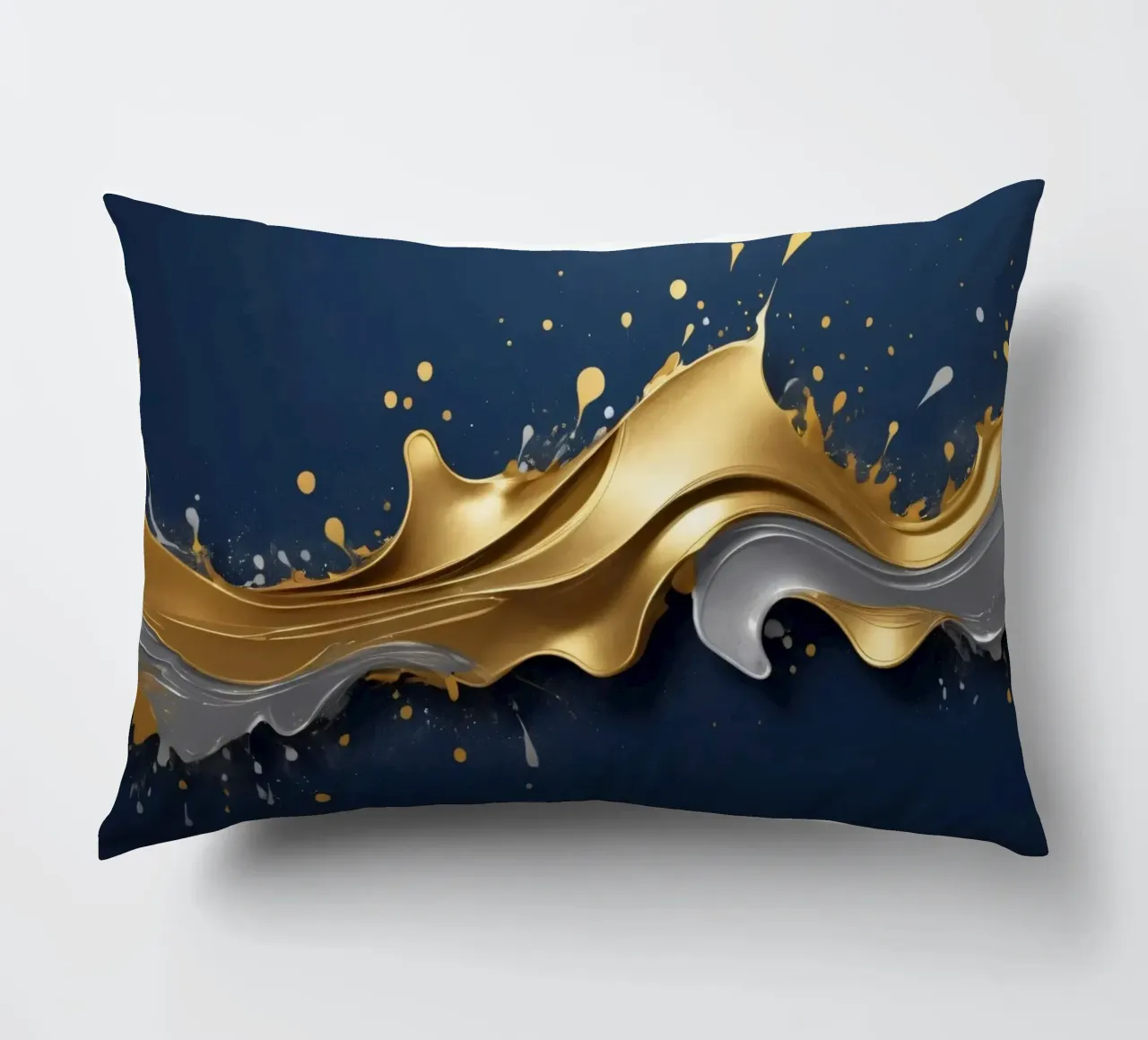 abstraktes Design mit fließenden goldenen und silbernen Wellen Kissen von DesignDoodle