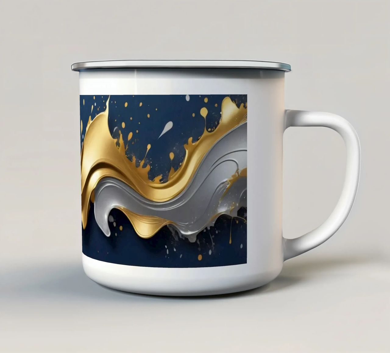 design astratto con onde fluide in oro e argento tazza in smalto da DesignDoodle