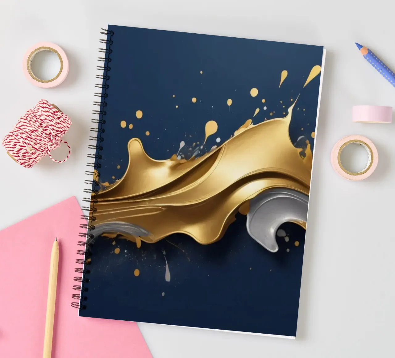 design astratto con onde fluide in oro e argento diario ad anelli da DesignDoodle