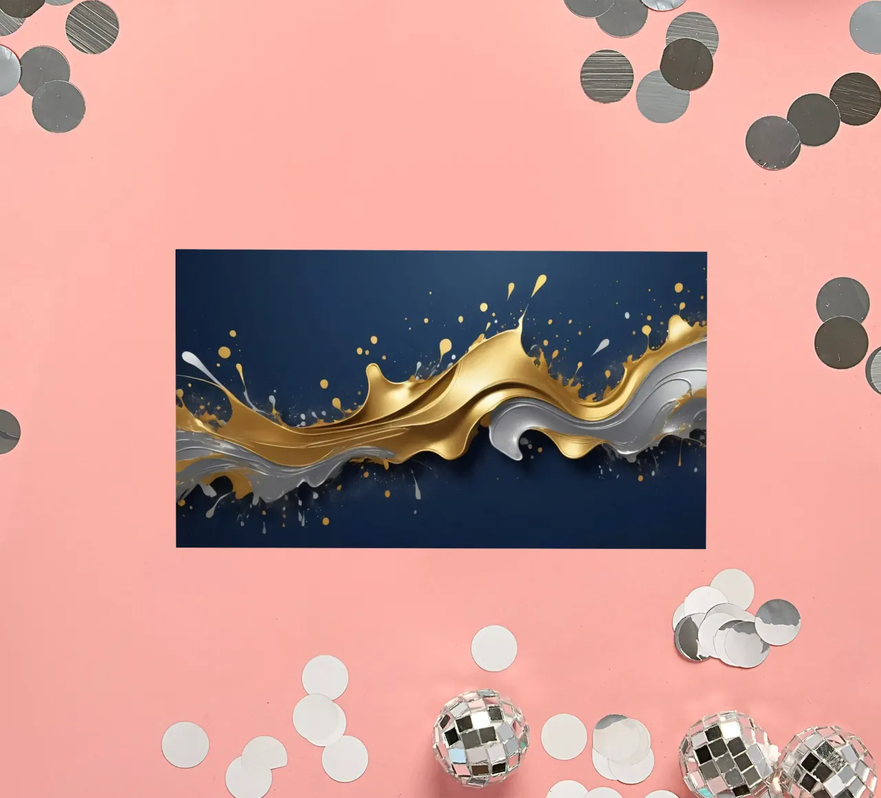 design astratto con onde fluide in oro e argento adesivo da DesignDoodle