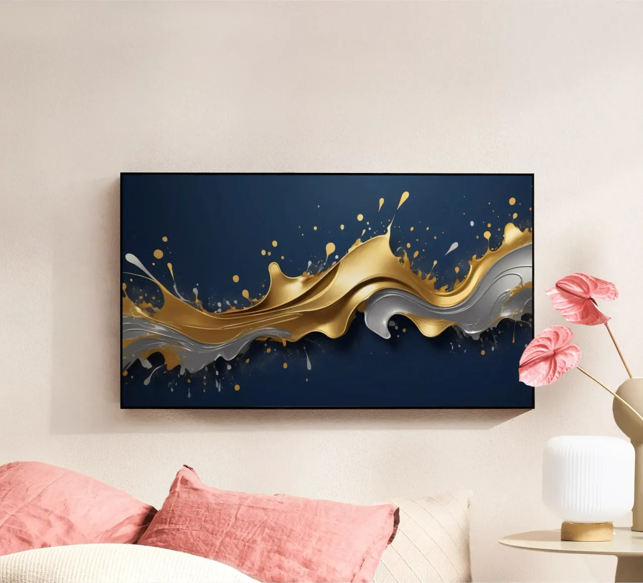 abstraktes Design mit fließenden goldenen und silbernen Wellen Acryl-Glas von DesignDoodle