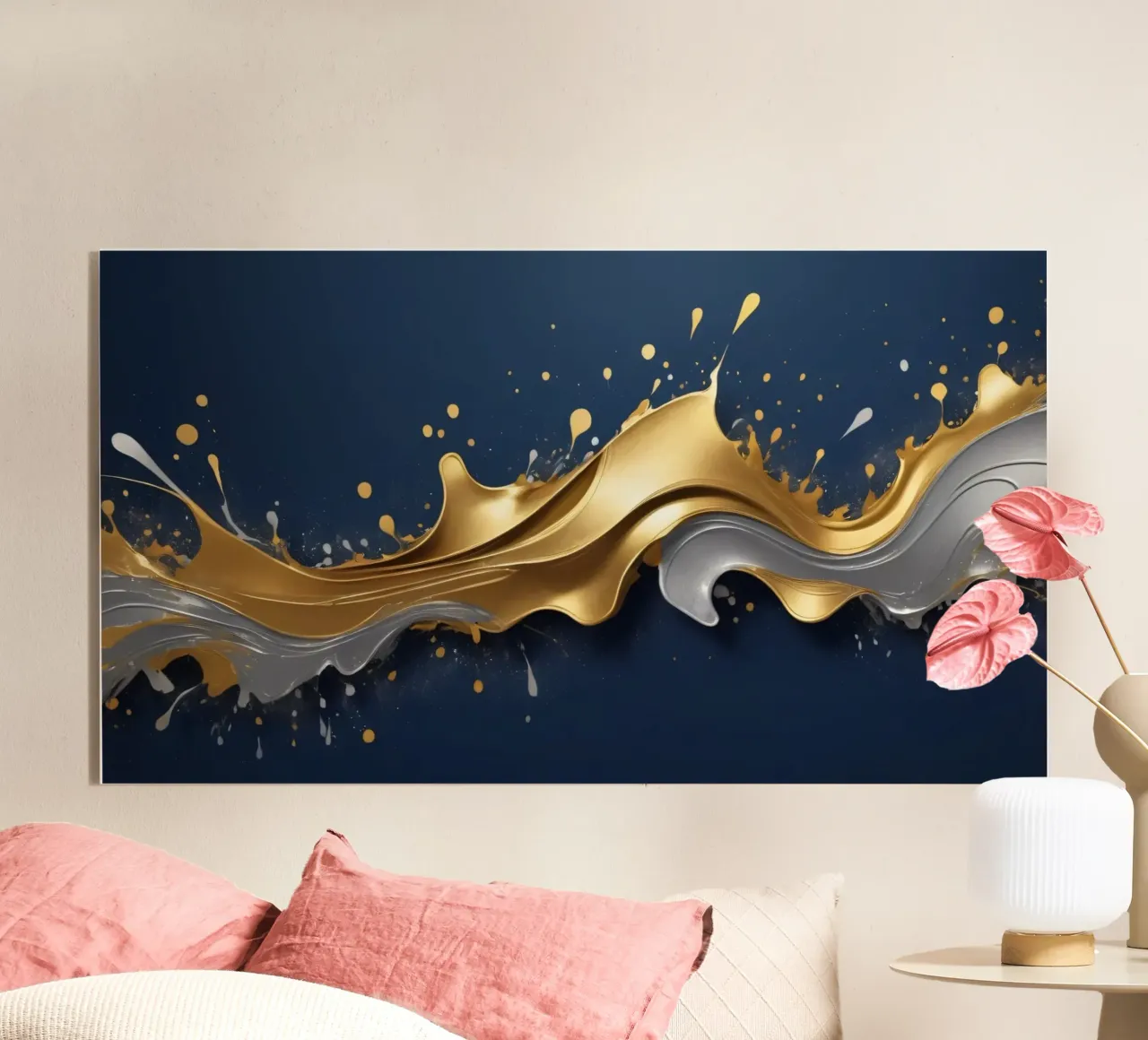 abstraktes Design mit fließenden goldenen und silbernen Wellen Acryl-Glas von DesignDoodle