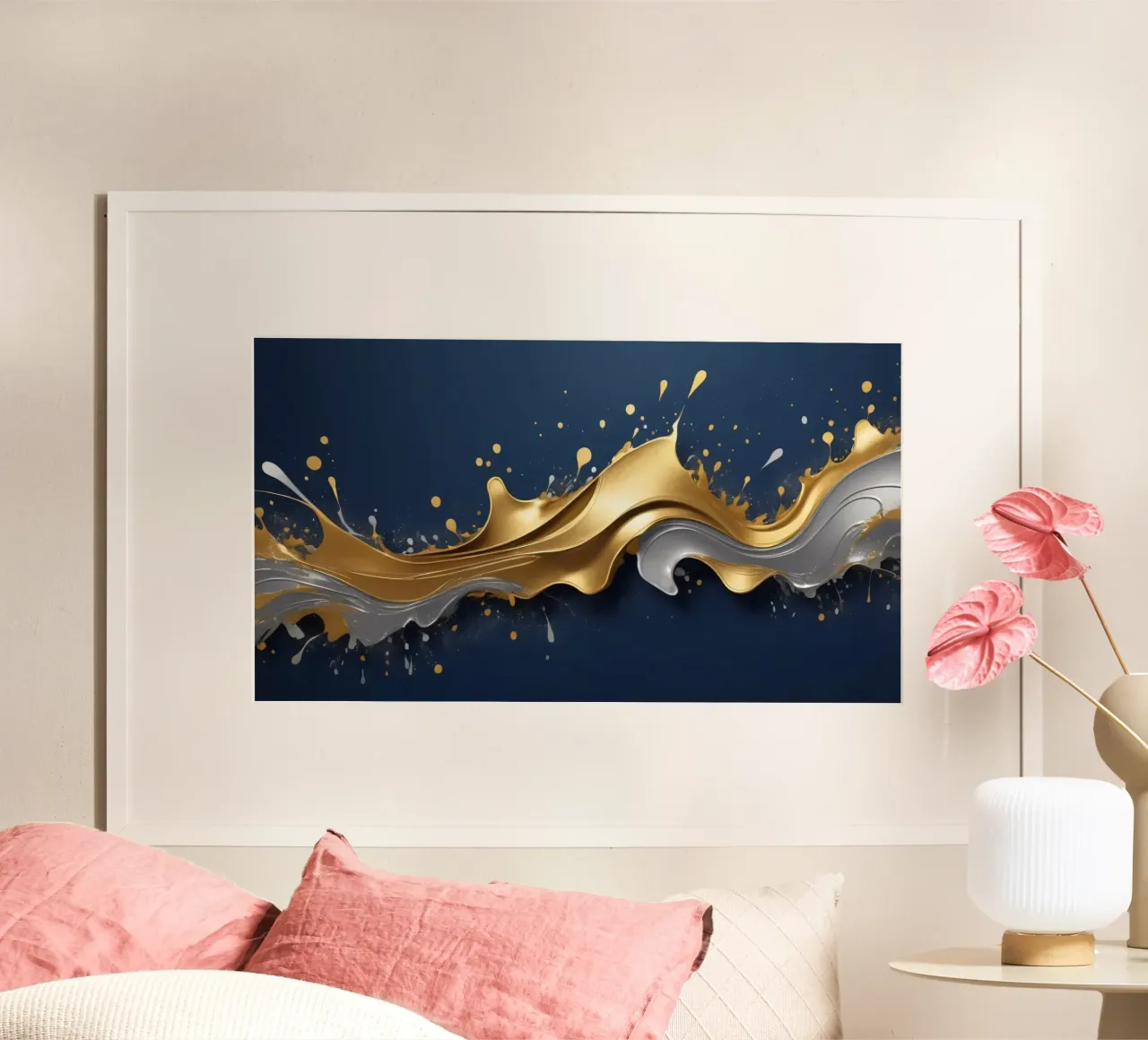 design astratto con onde fluide in oro e argento carta hahnemühle da DesignDoodle