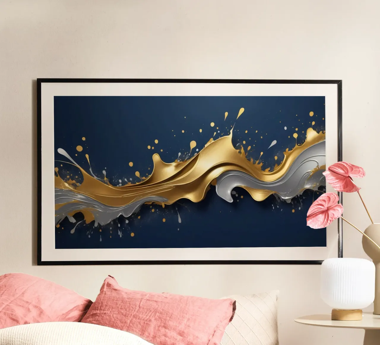abstraktes Design mit fließenden goldenen und silbernen Wellen Hahnemühle von DesignDoodle