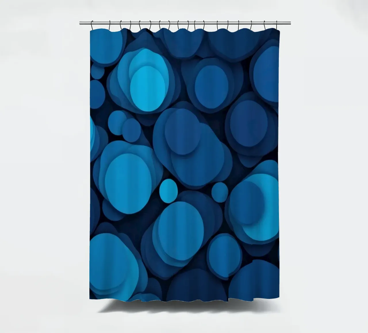 abstract design featuring layered blue circles shower curtain by DesignDoodle