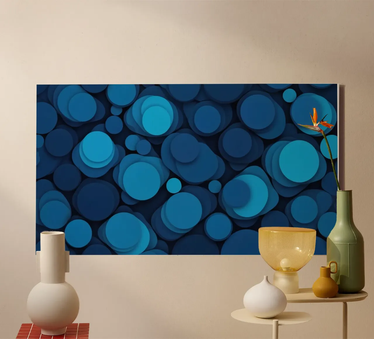 abstract design featuring layered blue circles canvas by DesignDoodle