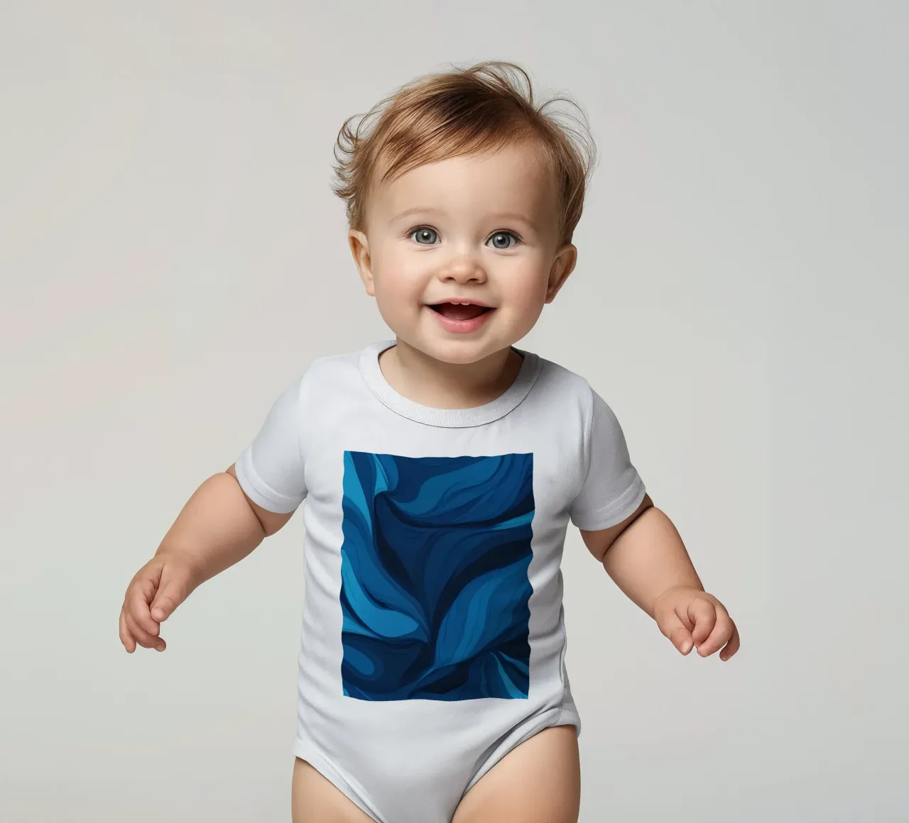Gedurfd abstract behangontwerp met vloeiende blauwe golven babyrompertje korte mouwen van DesignDoodle