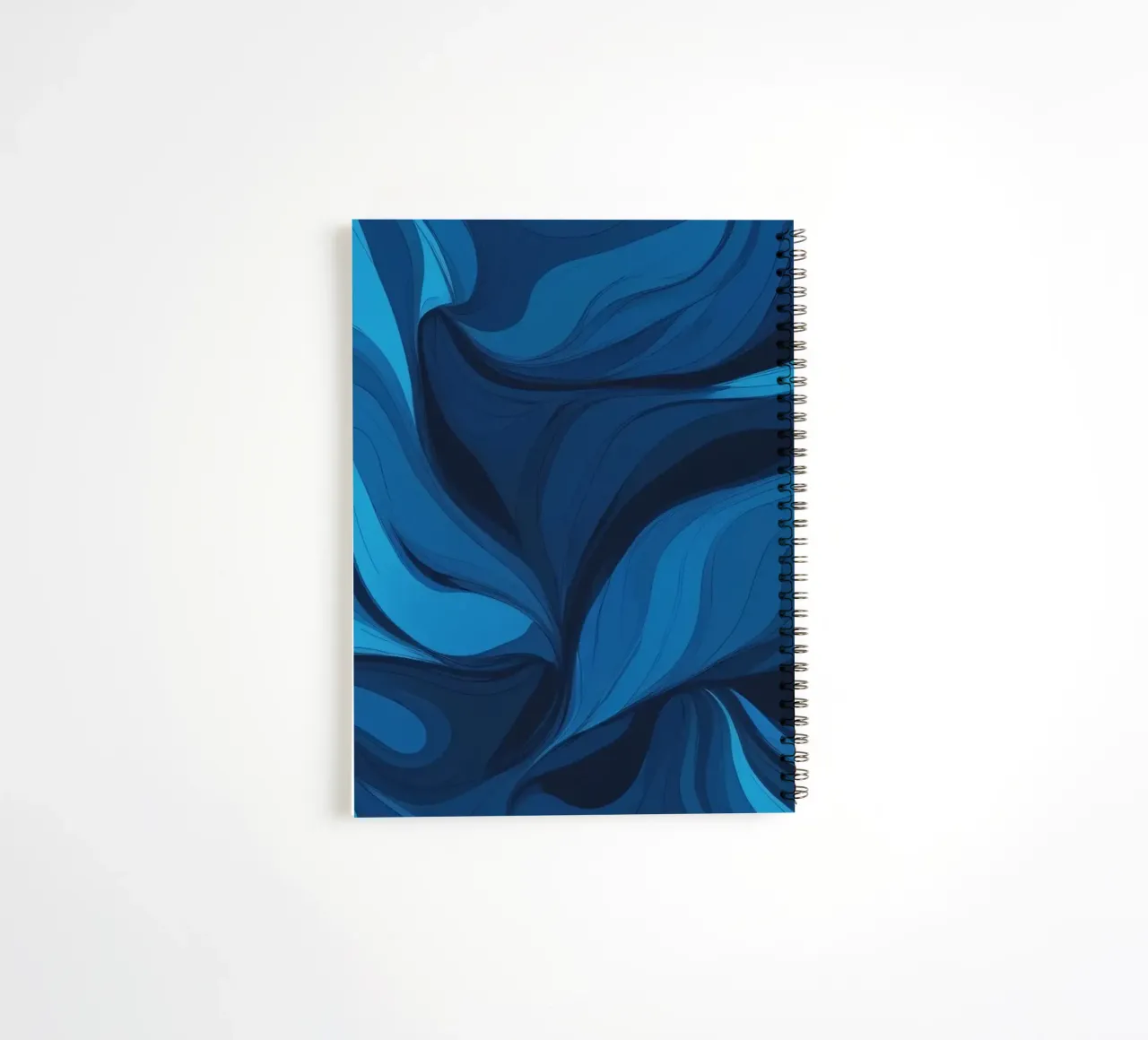 Bold abstract wallpaper design featuring flowing blue waves spiral notebook by DesignDoodle