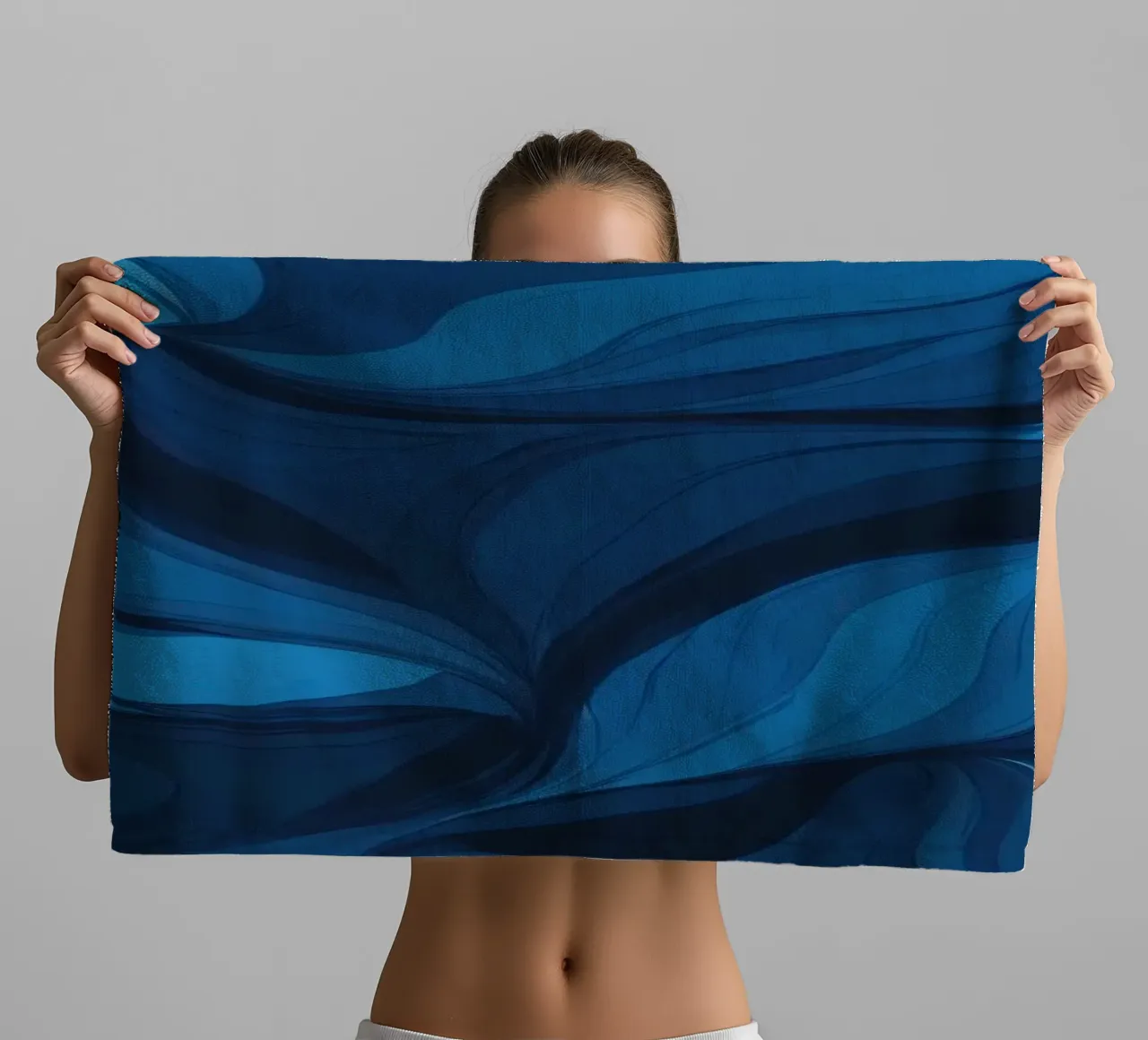 Bold abstract wallpaper design featuring flowing blue waves towel by DesignDoodle