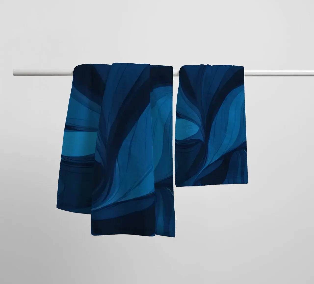 Bold abstract wallpaper design featuring flowing blue waves towel by DesignDoodle