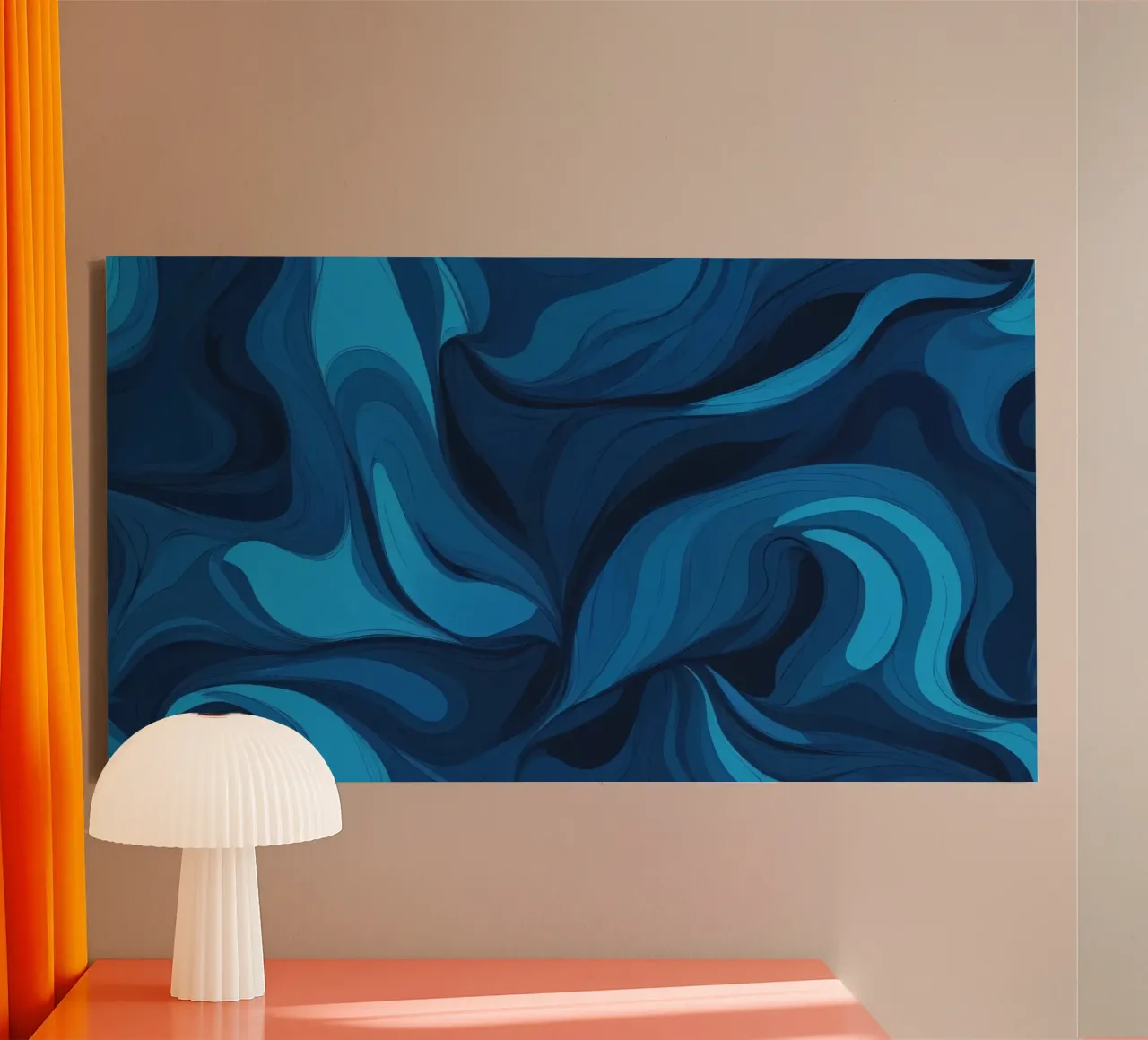 Gedurfd abstract behangontwerp met vloeiende blauwe golven canvas van DesignDoodle