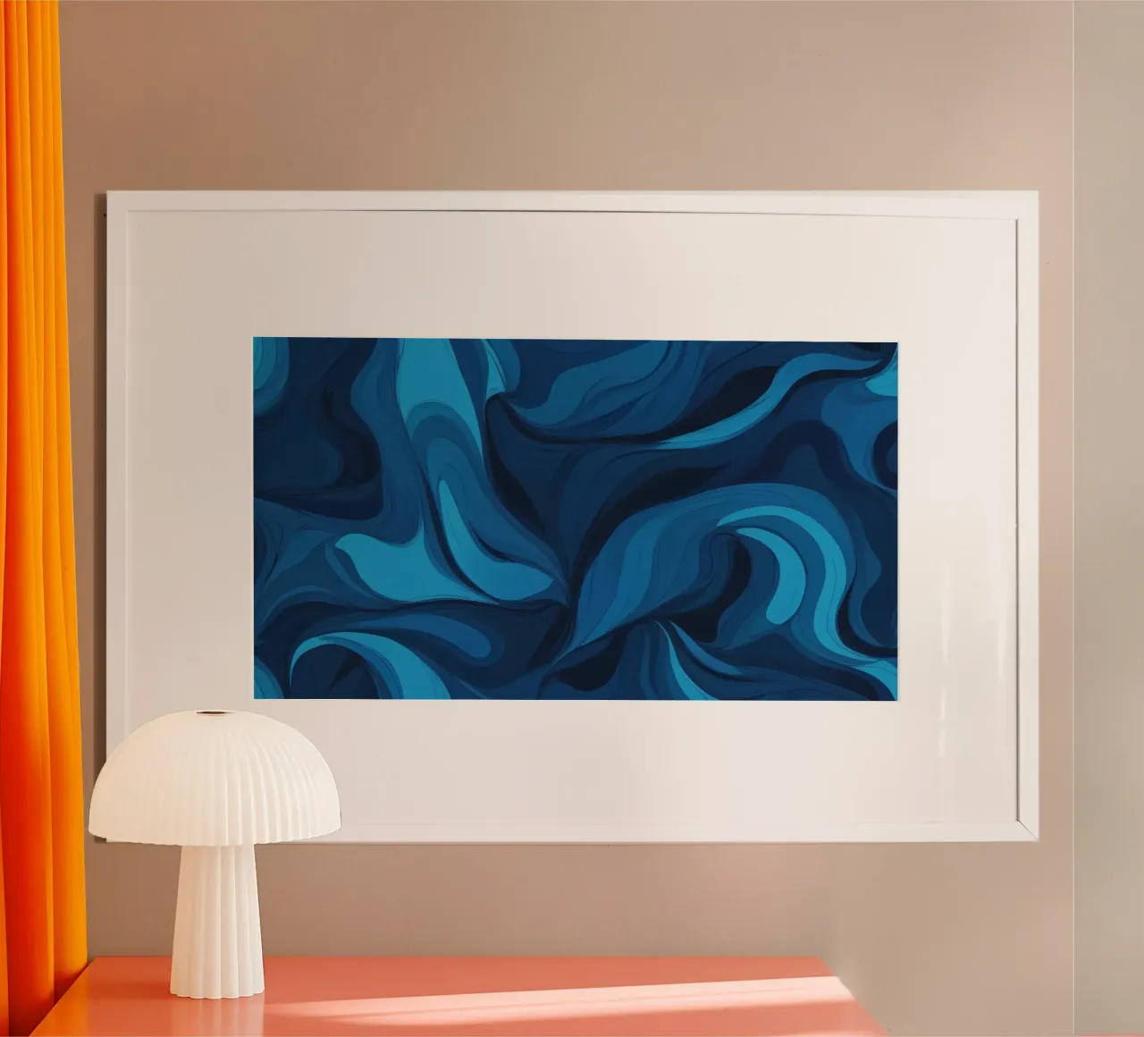 Gedurfd abstract behangontwerp met vloeiende blauwe golven hahnemühle van DesignDoodle