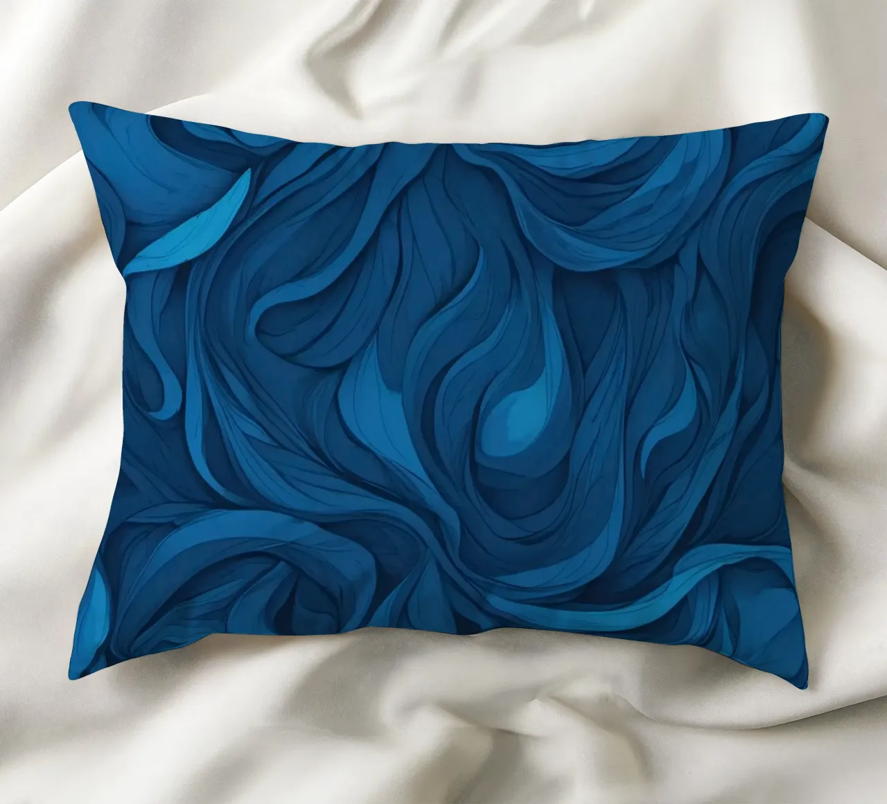 Intricate waves of blue in an abstract background design decorative cushion by DesignDoodle