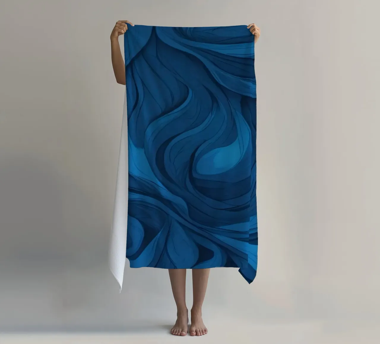 Intricate waves of blue in an abstract background design beach towel by DesignDoodle