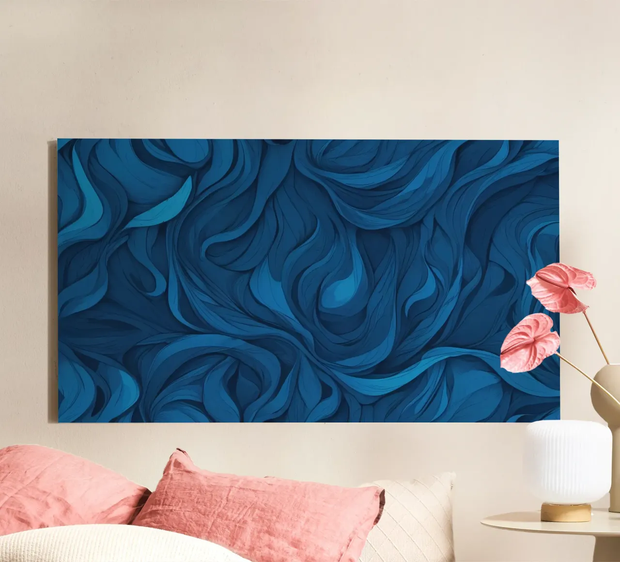 Intricate waves of blue in an abstract background design canvas by DesignDoodle