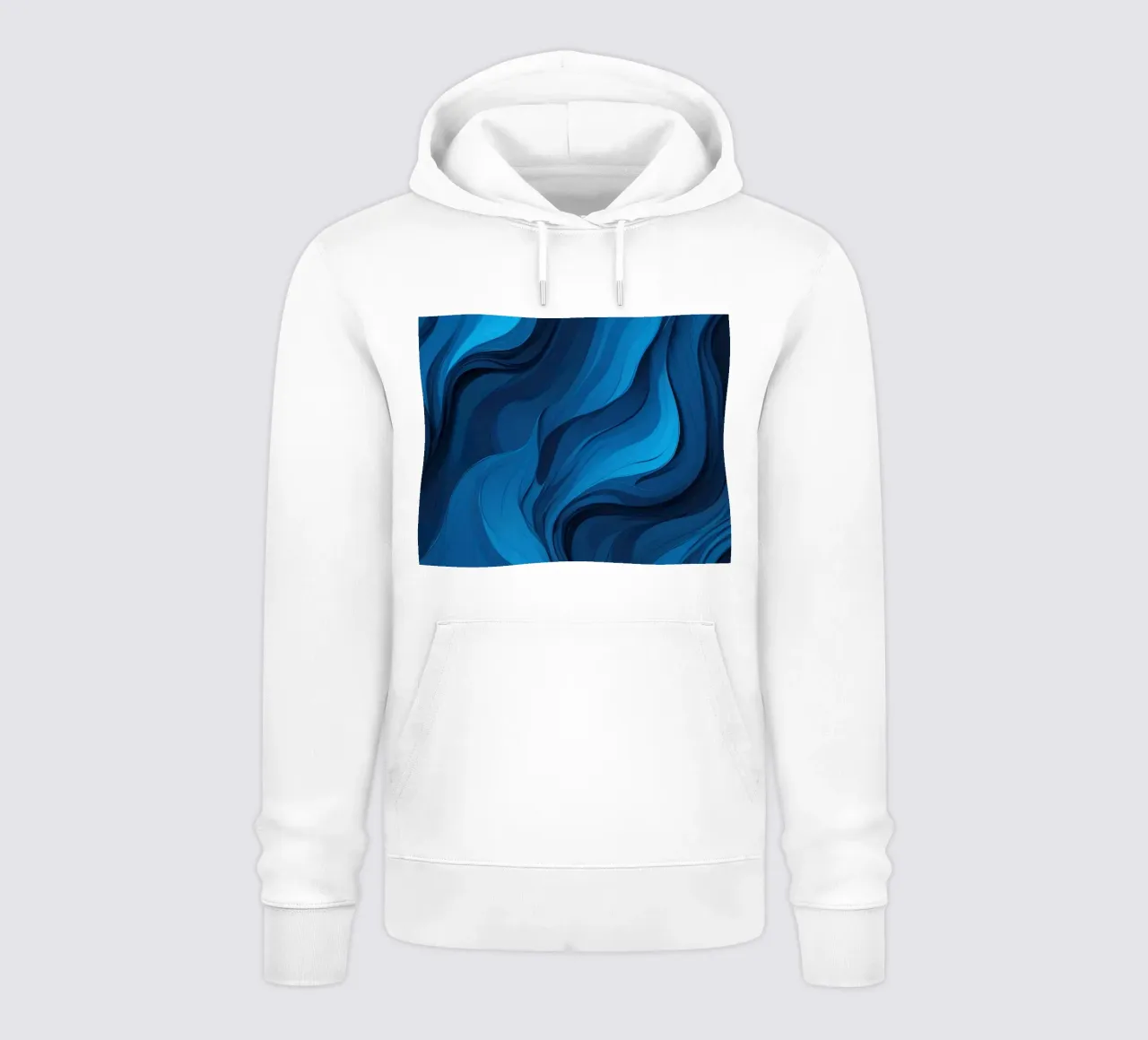 Dynamic blue waves create an abstract background flowing hoodie by DesignDoodle