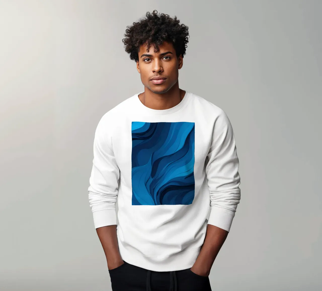 Des vagues bleues dynamiques créent un arrière-plan abstrait qui s'écoule sweat de DesignDoodle