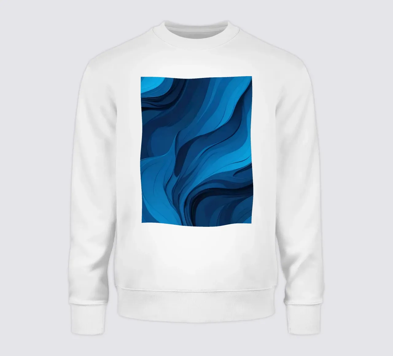 Dynamic blue waves create an abstract background flowing sweatshirt by DesignDoodle