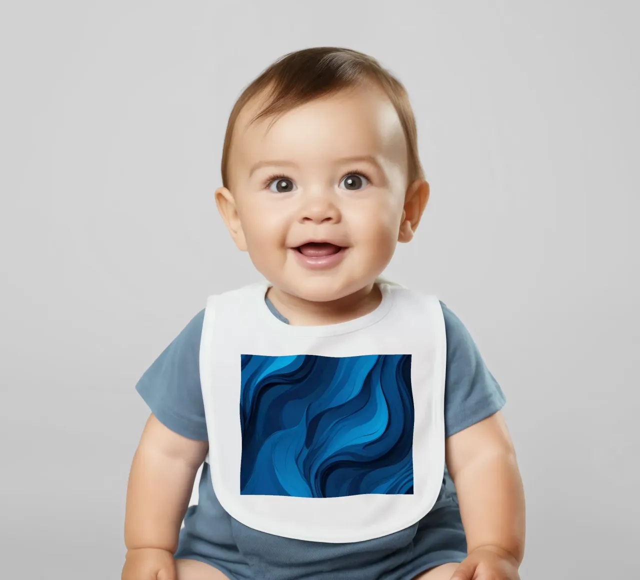 Dynamic blue waves create an abstract background flowing baby bib by DesignDoodle