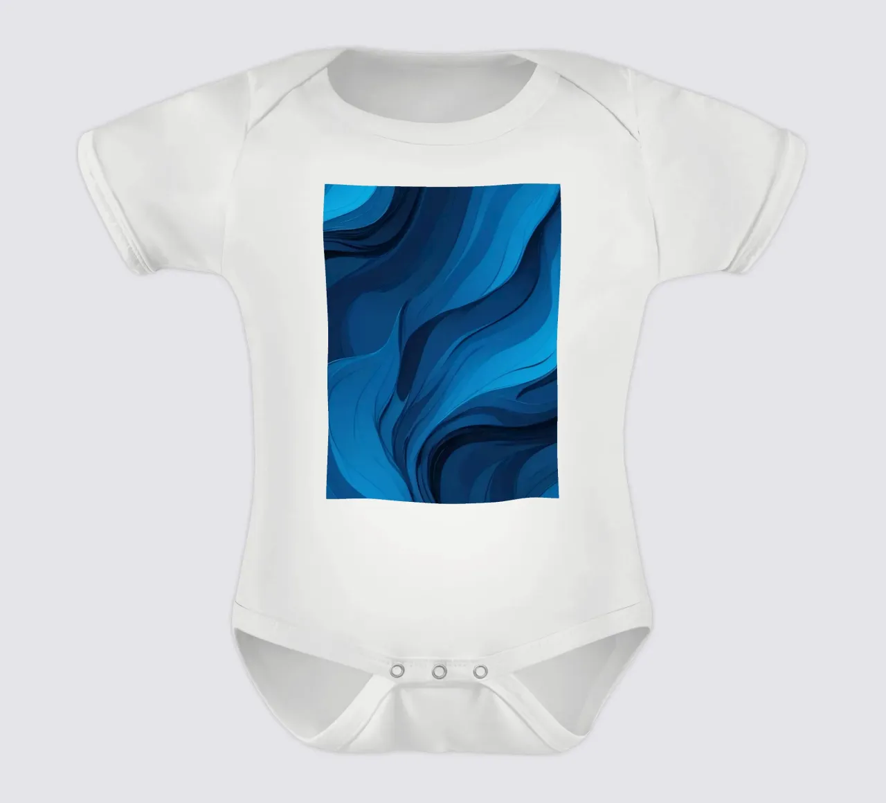 Dynamic blue waves create an abstract background flowing short-sleeve baby romper by DesignDoodle