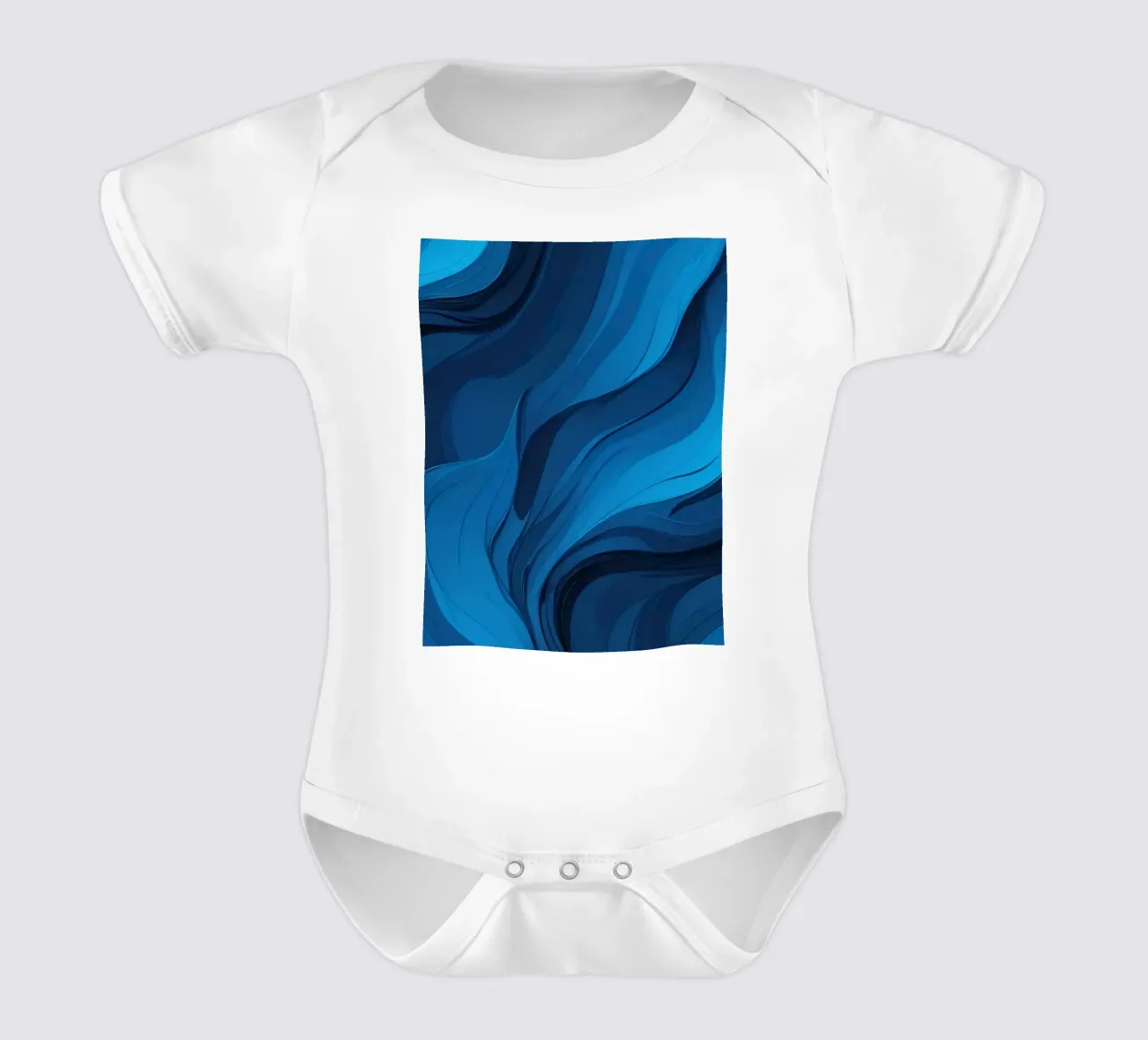 Dynamic blue waves create an abstract background flowing short-sleeve baby romper by DesignDoodle