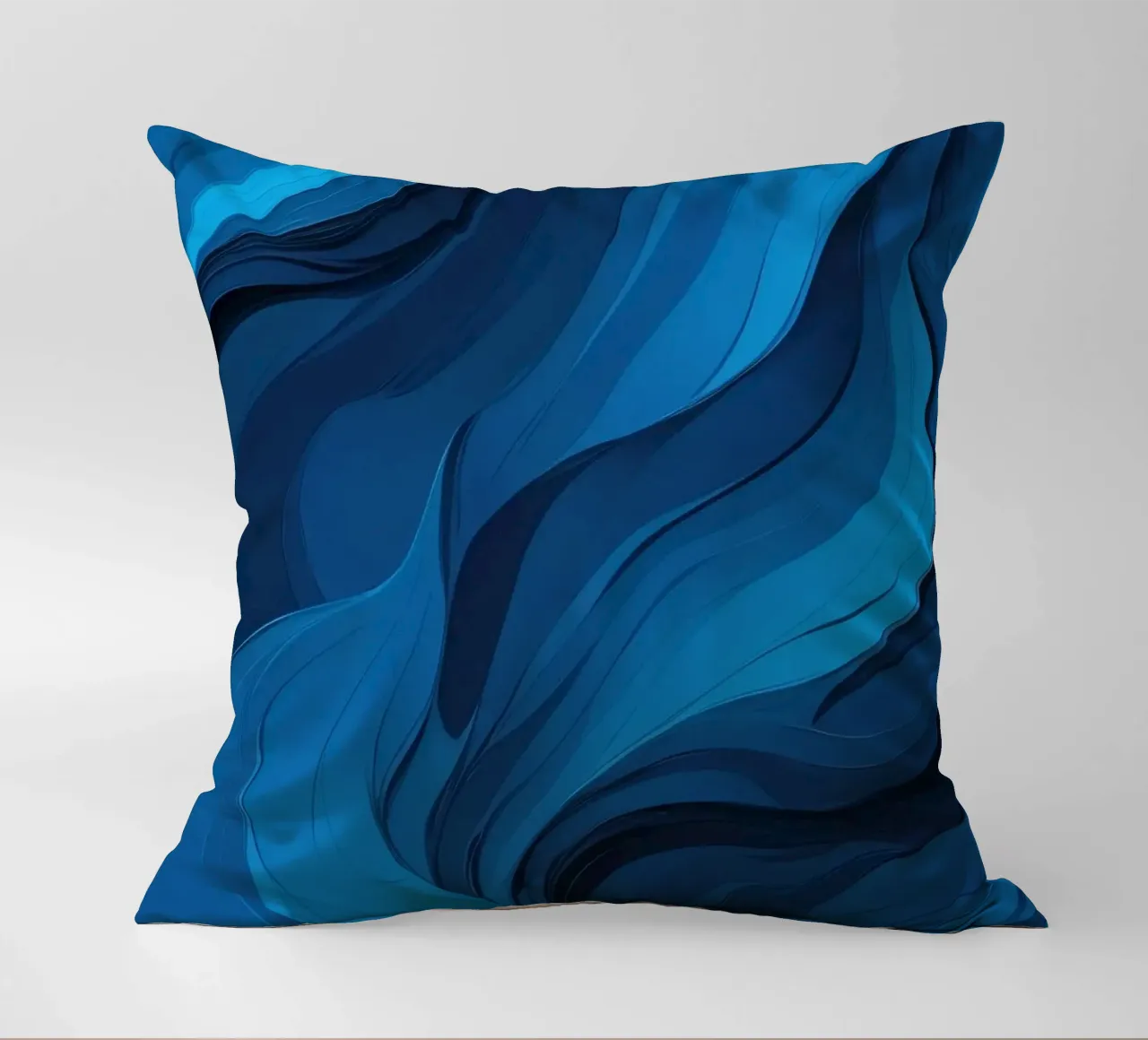 Dynamic blue waves create an abstract background flowing decorative cushion by DesignDoodle