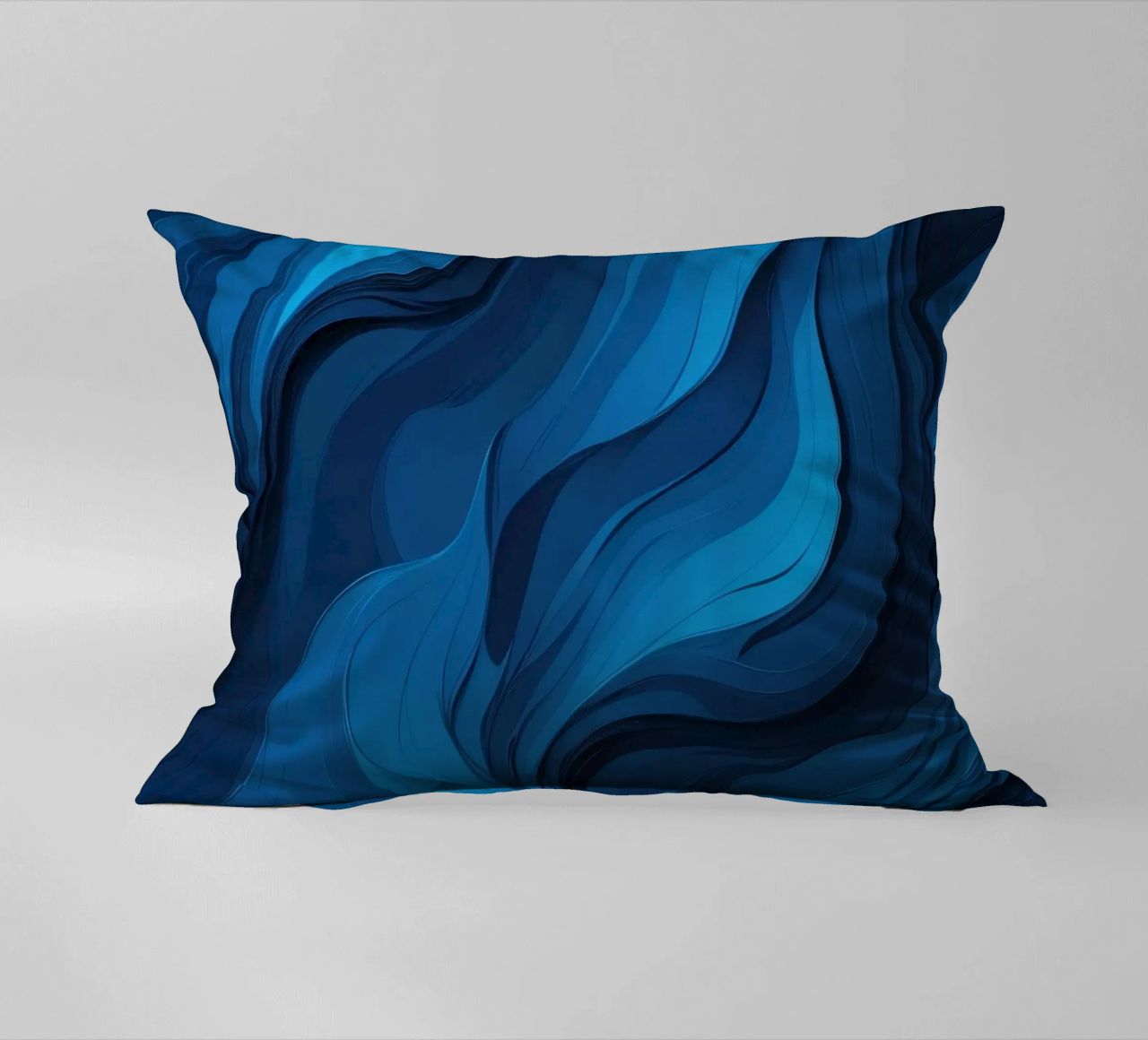 Dynamic blue waves create an abstract background flowing decorative cushion by DesignDoodle