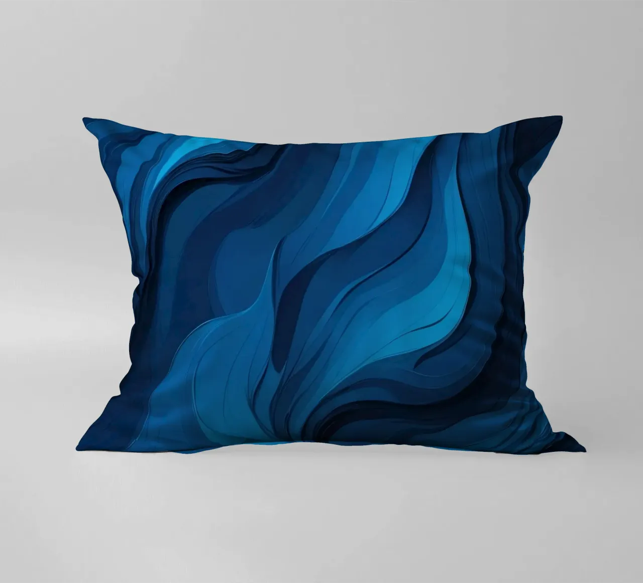 Dynamic blue waves create an abstract background flowing decorative cushion by DesignDoodle